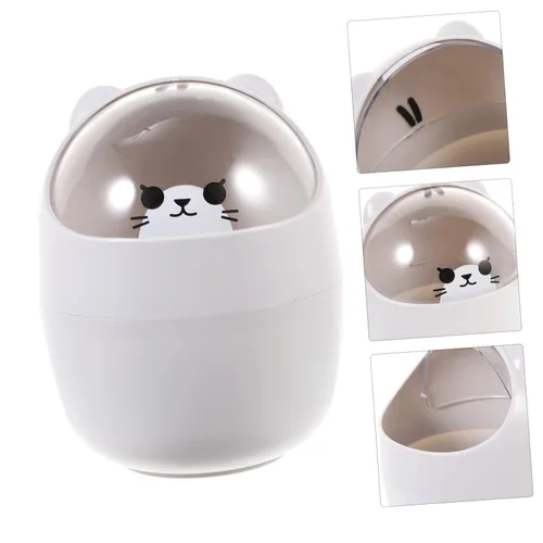 Miniatura 7 de SEWACC Bote de basura de escritorio lindo de dibujos animados para mesa de basura, mini papelera de escritorio con tapa, pequeño bote de basura