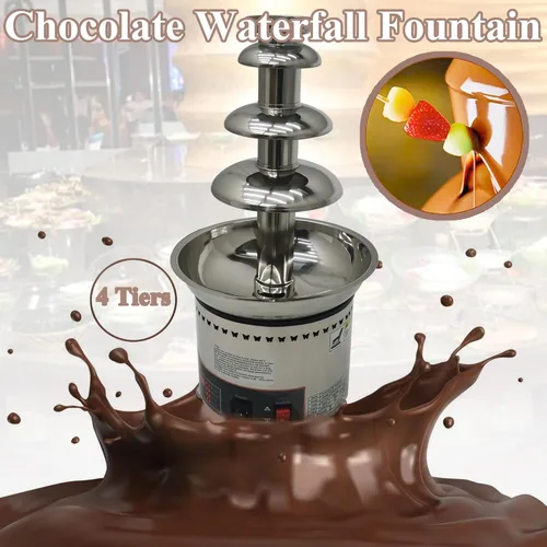Miniatura 2 de Máquina de fuente de chocolate para fiesta, 4 niveles, acero inoxidable, fuente de chocolate caliente, fuente de cascada, fuente de fondue