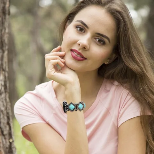 Miniatura 2 de Pulsera bohemia con cuentas compatible con Apple Watch Band para mujeres y hombres de 38/40/41/42/44/45/46/1.929 in, correa elástica estilo bohemio