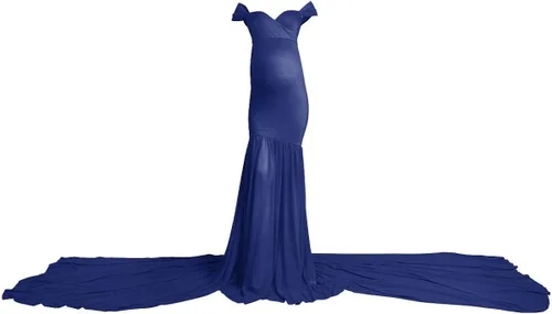 Miniatura 6 de Vestido de maternidad para mujer, para fotografía, sirena con hombros descubiertos, ajustado, de gasa, con vuelo, para baby shower, maxivestido