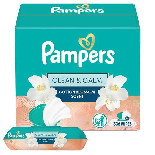 Pampers - Toallitas Clean & Calm, aroma a flores de algodón, 336 toallitas en total (6 paquetes con tapa emergente)