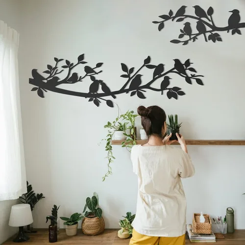 Miniatura 3 de VeyFolzin.st 3 piezas de colibrí en la rama de árbol decoración de pared de metal, pájaros en la rama, gran cartel negro para colgar en la pared