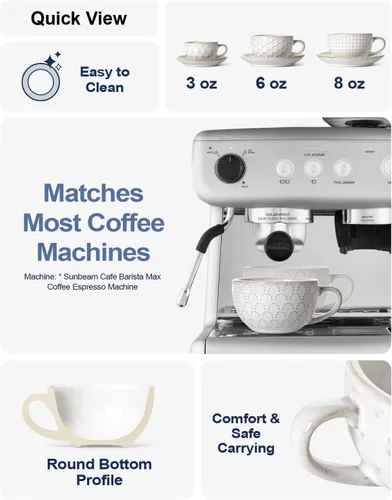 Miniatura 5 de LE TAUCI Tazas de capuchino con platillos – Juego de tazas de café de cerámica de 6 onzas y platillos para café con leche, café con leche, blanco