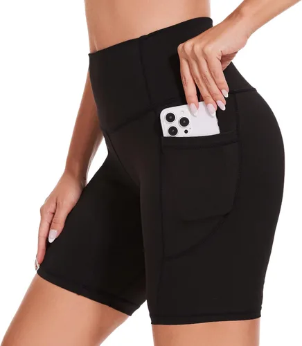 iniber - Pantalones cortos de mujer tipo biker con bolsillos, cintura alta, para entrenamiento, yoga, spandex, deportivos para bicicleta, leggins