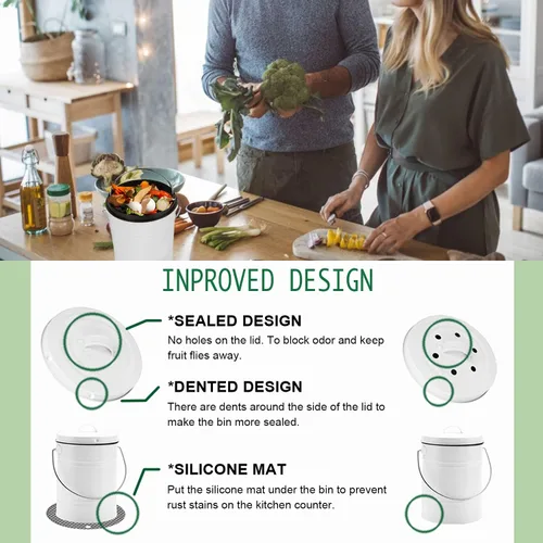 Miniatura 4 de Contenedor de compost para encimera de cocina, LALASTAR - Contenedor pequeño de compost de metal para cocina interior sellado con tapa