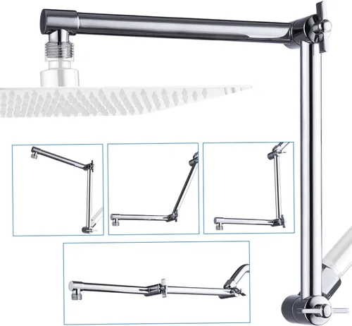 G-Promise Brazo de extensión para cabezal de ducha de 16 pulgadas, extensor ajustable en altura y ángulo de latón macizo, eleva o baja la lluvia y