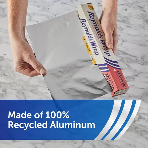 Miniatura 9 de Reynolds Wrap Papel de aluminio reciclado, Rollo de papel de aluminio reciclado, hecho de materiales 100% reciclados, con pestaña de apertura