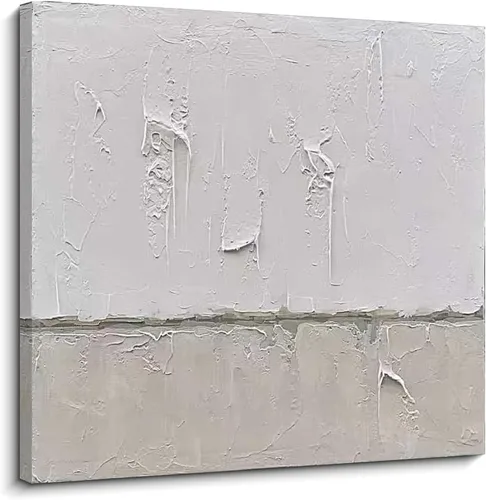 NANKAI Lienzo abstracto pintado a mano con un diseño minimalista en pintura acrílica gris y blanca, arte moderno original de decoración del hogar
