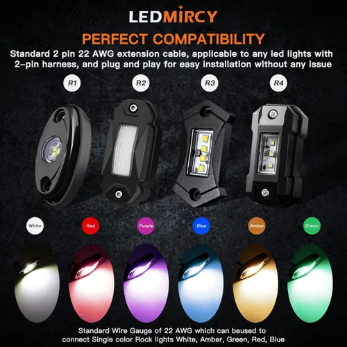 Miniatura 7 de LEDMIRCY Cable de Extensión para Luces LED de Roca Cable de Alambre de 2 Pines Impermeable 2PCS 5ft 22AWG con Conectores Macho a Hembra Tuerca