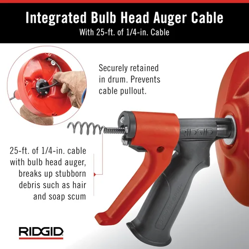Miniatura 4 de Ridgid 57043 POWER SPIN+ Power Spinner Limpiador de drenaje Power Spin+ / Rojo