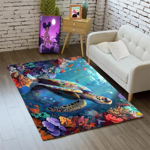Miniatura 27 de Alfombra de tortuga marina con estampado de animales marinos y animales marinos, alfombra con estampado de tortugas marinas, para niños y niñas