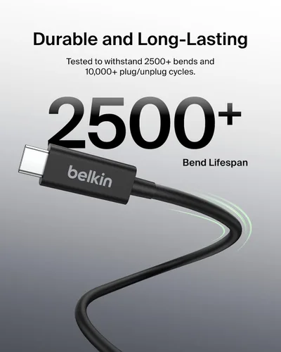 Miniatura 6 de Belkin Cable Thunderbolt 4 (6.6 ft, cable de alimentación de 6.6 pies), cable USB-C a USB-C con entrega de energía de 100 W, compatible con USB 4