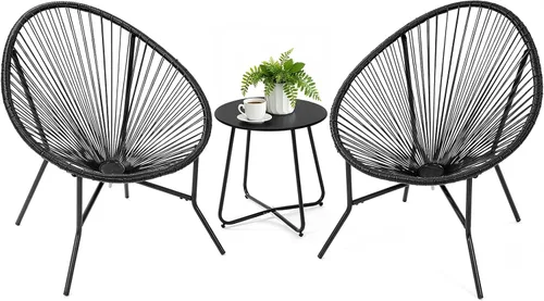 ONBRILL Juego de 3 piezas para patio, sillas Acapulco para exteriores con mesa auxiliar, muebles de ratán PE para todo tipo de clima, para balcón,