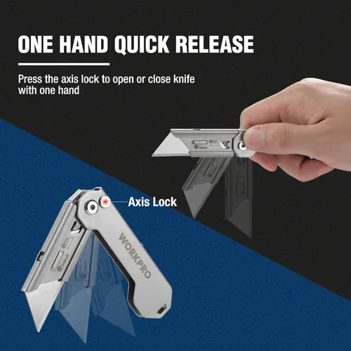 Miniatura 2 de WORKPRO Paquete de 3 cuchillos utilitarios plegables, cuchillas de cambio rápido, juego de cuchillos de bolsillo plegables EDC con clip