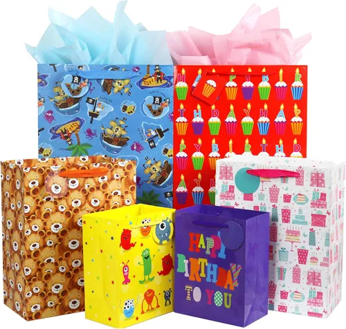Miniatura 8 de FZOPO Surtido de bolsas de regalo para bebé, bolsas de regalo de papel resistente, paquete de 12 bolsas pequeñas, medianas y extra grandes para baby