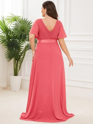 Miniatura 178 de Ever-Pretty Vestido formal para mujer, Navidad, Año Nuevo, cuello en V, gasa, talla grande, largo hasta el suelo, vestido de dama de honor