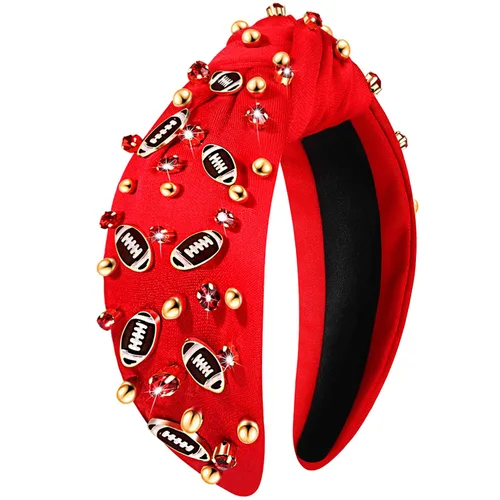 Miniatura 20 de mokkia Diadema de fútbol para mujer, accesorios de fútbol para mamá, accesorios de cristal con diamantes de imitación con nudo superior ancho