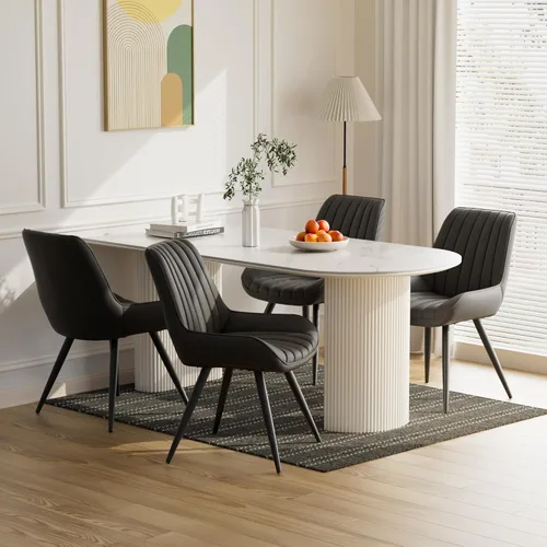 Miniatura 10 de Juego de 4 sillas de comedor modernas de mediados de siglo, tela tapizada con cojín suave, color gris claro Gris claro (tela)