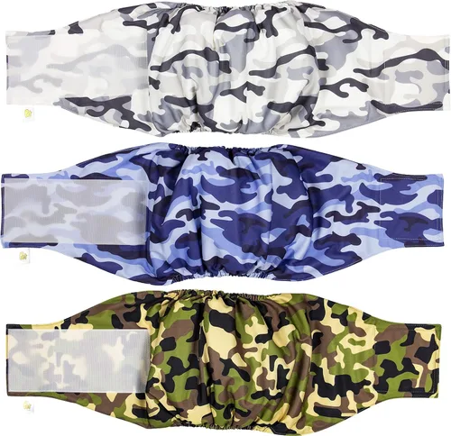 PET MAGASIN Pañales para perros machos con forma de vientre (paquete de 3) (L, camuflaje)