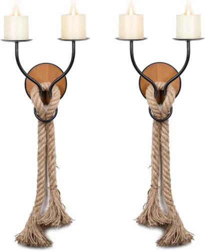 Miniatura 3 de Portavelas de Pared Soporte de Velas de Montaje en Pared de Metal y Madera Portavelas Colgantes de Hierro para Pared Soporte de Velas y Decoración