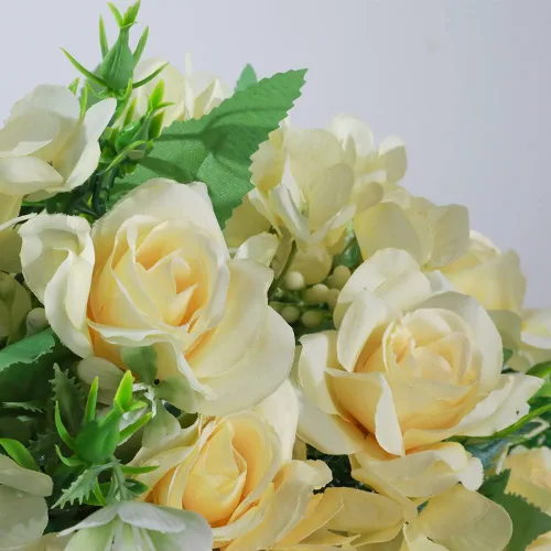 Miniatura 3 de LESING Ramos de flores artificiales de hortensias de seda con jarrón, flores falsas rústicas para decoración del hogar, centro de mesa (champán)