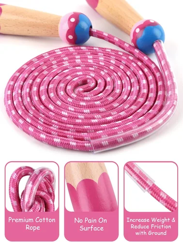 Miniatura 3 de Cuerda de Saltar para Niños, Lorvain Cuerda de Saltar Ajustable, Cuerdas de Saltar para Niños con Mango de Madera para Niñas y Niños, Cuerdas