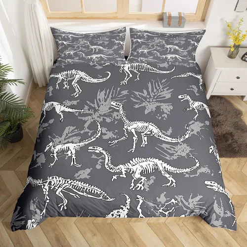 Miniatura 3 de Juego de funda de edredón de dinosaurio, funda de edredón de calavera fósil de Dinos para niños, adolescentes, niños y jóvenes, juego de ropa