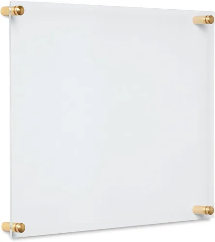 Marco de fotos acrílico flotante de doble panel transparente de 8 x 10 pulgadas con herrajes dorados para mostrar arte y fotos en la pared