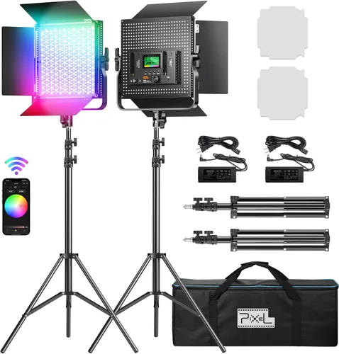 Miniatura 9 de Kit de iluminación de video LED P80 con control de aplicación, panel de luz de video LED RGB de 10 escenas aplicables, iluminación de 60W P80 RGB