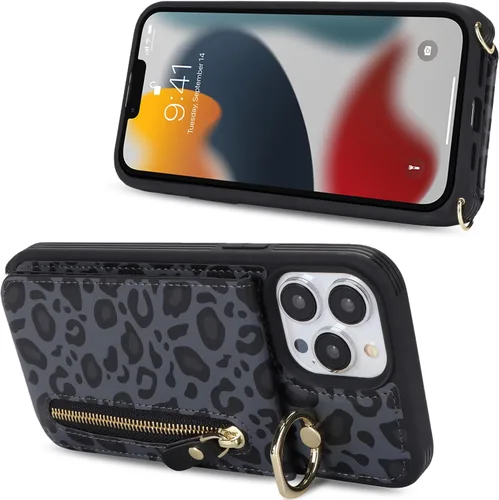 Miniatura 7 de Funda para iPhone 13 Pro Max con tarjetero para mujer, para iPhone 13 Pro Max, cartera con correa y ranuras para tarjetas de crédito, bandolera