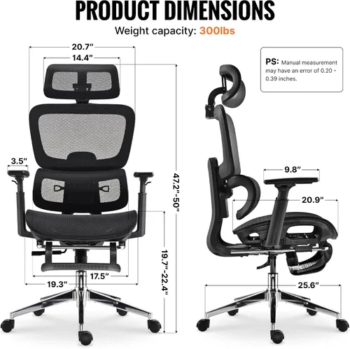 Miniatura 3 de Silla de oficina ergonómica, silla de escritorio de malla para el hogar, cómoda silla de juegos con reposapiés, ruedas, reposacabezas 2D ajustable