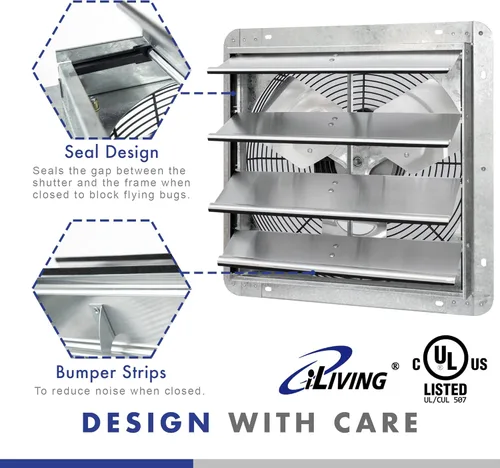 Miniatura 4 de iLIVING Ventilador Extractor de Persiana Montado en la Pared de 16 pulgadas, Persiana Automática, con Termostato y Controlador de Velocidad
