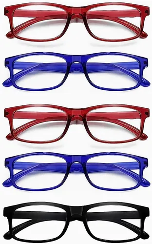 Miniatura 9 de Paquete de 5 lentes de lectura con bloqueo de luz azul, lentes de lectura para mujeres y hombres, filtro antirayos ultravioleta/reflejo, anteojos