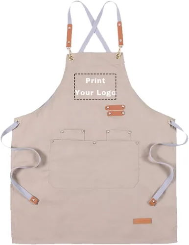 Miniatura 12 de Delantal de chef personalizado con espalda cruzada con correas ajustables, lona bordada e impresión