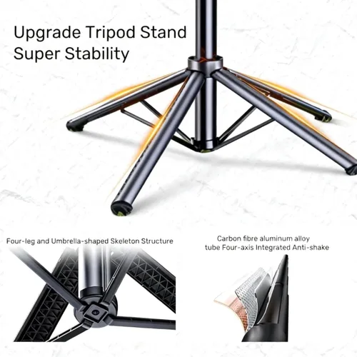 Miniatura 6 de Trípode negro para iPhone con luz, soporte de luz de anillo para iPhone, soporte ajustable para selfie stick con luz de relleno, trípode extensible
