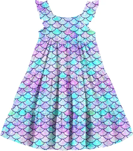 Miniatura 4 de Vieille Vestido de verano para niñas pequeñas, con volantes, sin mangas, casual, vestido de playa, escalonado, vestido de princesa para 2-8 años