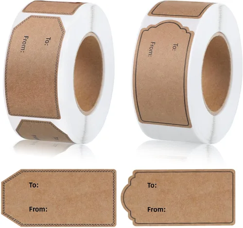 auroray 600 piezas de etiquetas adhesivas de regalo de papel kraft marrón natural para "de" y "para", etiquetas adhesivas de regalo de Navidad,
