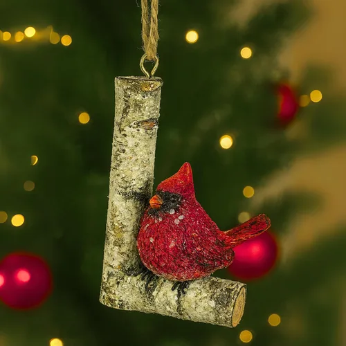 Miniatura 16 de Adorno de Navidad con letra inicial cardenal rústica, aspecto de madera de abedul, alfabeto colgante, decoración con monograma para árbol de Letra R