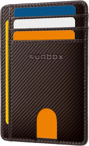 Miniatura 28 de RUNBOX Carteras de cuero minimalistas y delgadas con bloqueo RFID para bolsillo frontal, portatarjetas para hombres y mujeres, regalos para hombres