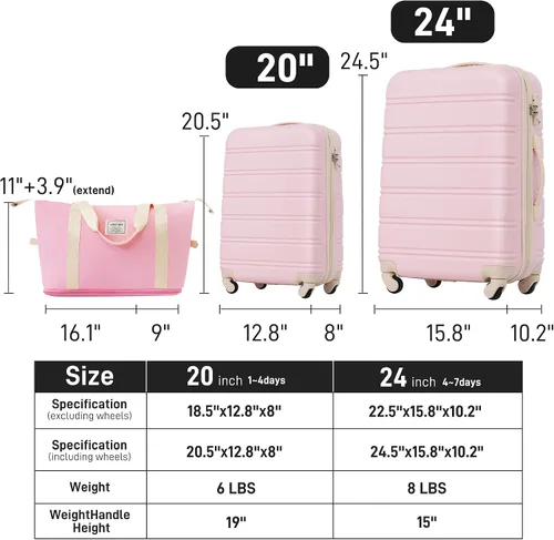 Miniatura 336 de Merax Juegos de equipaje de mano en maleta aprobada por aerolíneas, estuche rígido con ruedas giratorias expandibles, Negro