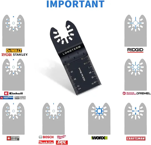 Miniatura 7 de LONGTERM 100 piezas de hojas oscilantes de madera de dientes largos, OIS de liberación rápida, para madera dura/madera blanda/MDF/madera
