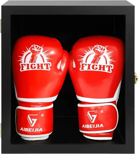 Vitrina para guantes de boxeo, montaje en pared, con cerradura, tamaño completo, protección UV, acrílico transparente, caja para béisbol y boxeo,