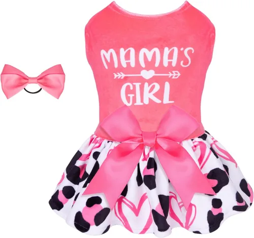 Miniatura 19 de CuteBone - Vestidos de terciopelo para perros del 4 de julio para perros pequeños, mono para mascotas, ropa para niñas, falda de cachorro con lazo