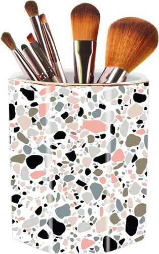Miniatura 12 de Soporte para bolígrafo para escritorio, con patrón floral, taza de lápices para niñas, niños, organizador de escritorio de cerámica duradero, Rosa