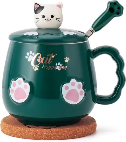 Miniatura 11 de Bgbg Linda Taza de Gato, Taza de Café Té Leche de Cerámica con Tapa de Gatito Adorable, Cuchara de Garra Kawaii, Alfombrilla de Anime, Cosas