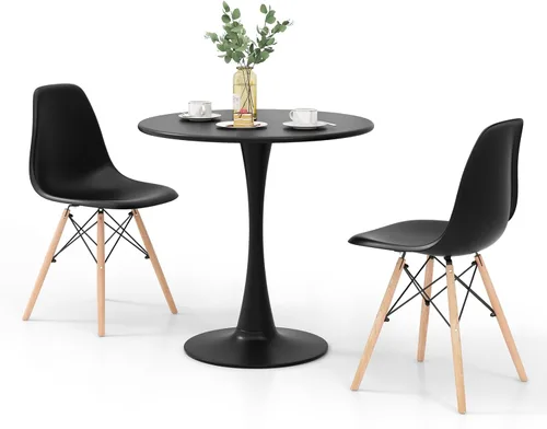 Giantex Juego de mesa de comedor redonda para 2, mesa de cocina de 32 pulgadas y sillas con patas de madera maciza, asientos de plástico, marco de