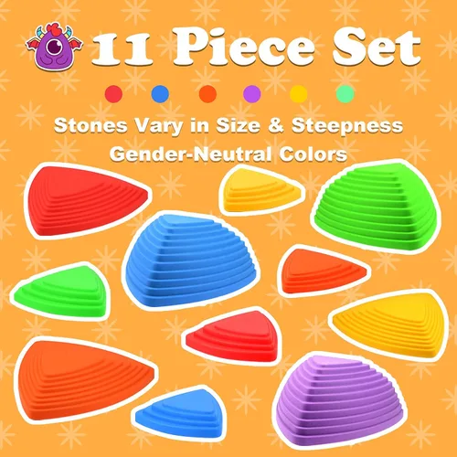 Miniatura 3 de Gentle Monster Stepping Stones para niños, juego de 6/8/11 piezas para equilibrio con parte inferior antideslizante, coordinación de ejercicio y 11