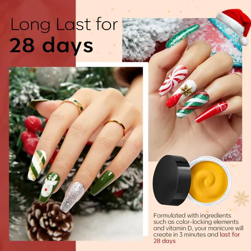 Miniatura 3 de Modelones Kit de uñas en polvo de inmersión de Navidad, 20 colores, rojo, verde, marrón, naranja, brillante, juego de iniciación de polvo de A-Kit