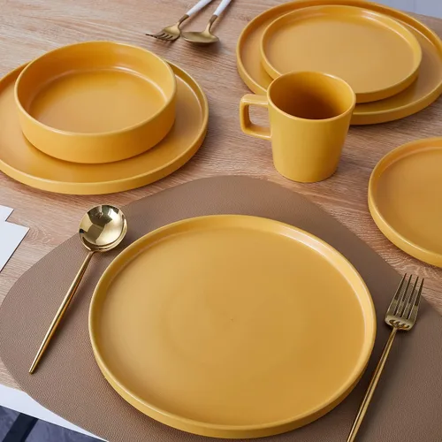 Miniatura 8 de Stone Lain Cleo Modern - Juego de vajilla de cerámica de 32 piezas, platos y cuencos, cuencos para pasta, servicio de platos para 8, color amarillo