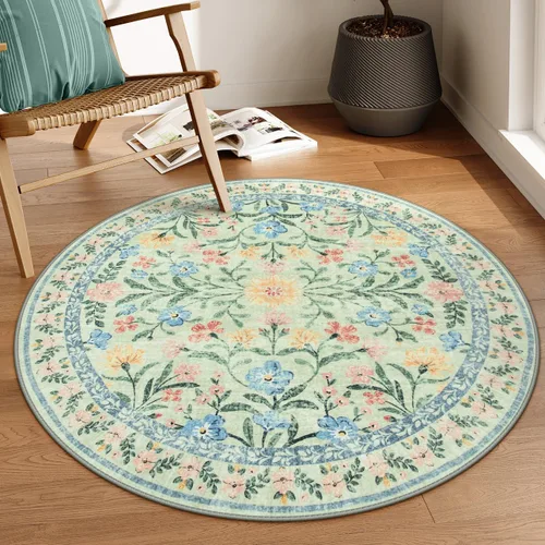 Miniatura 14 de Lahome - Alfombra redonda bóhema de color rosa claro de 4 pies, alfombras pequeñas circulares lavables para dormitorio de niños, alfombra circular